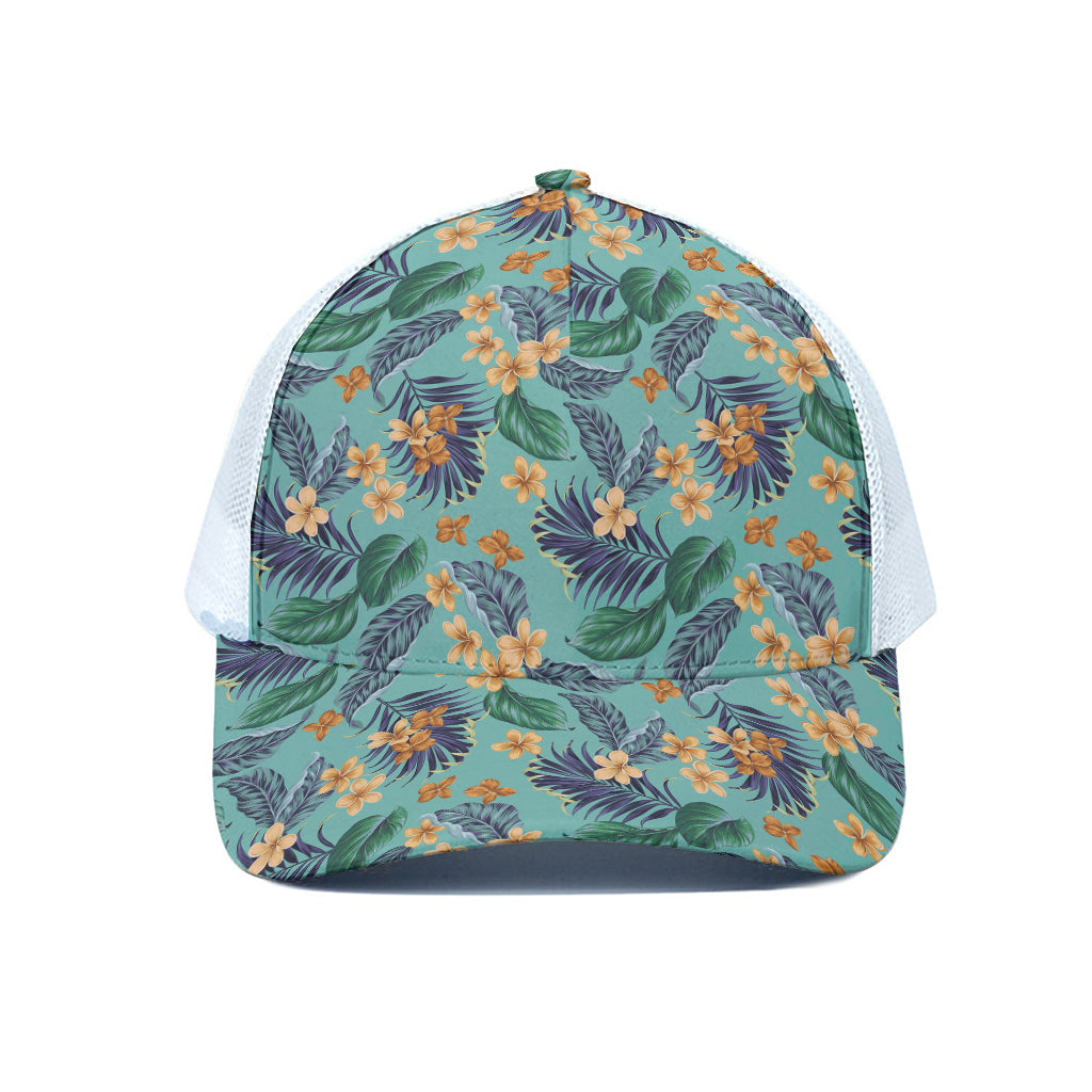 Vintage Hawaiian Aloha Pattern Print White Mesh Trucker Cap