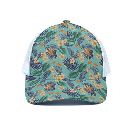 Vintage Hawaiian Aloha Pattern Print White Mesh Trucker Cap