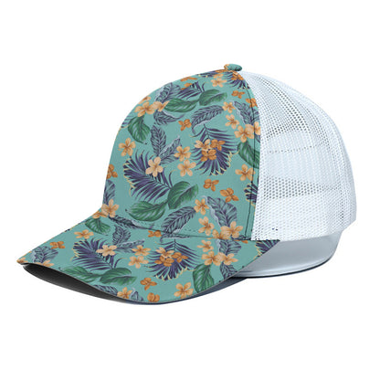 Vintage Hawaiian Aloha Pattern Print White Mesh Trucker Cap