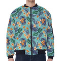 Vintage Hawaiian Aloha Pattern Print Zip Sleeve Bomber Jacket