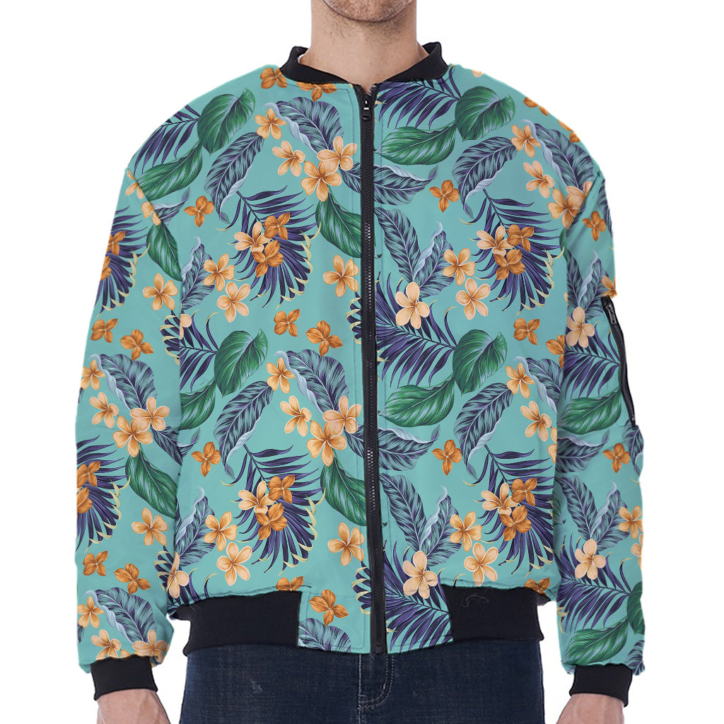 Vintage Hawaiian Aloha Pattern Print Zip Sleeve Bomber Jacket