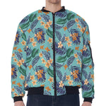 Vintage Hawaiian Aloha Pattern Print Zip Sleeve Bomber Jacket