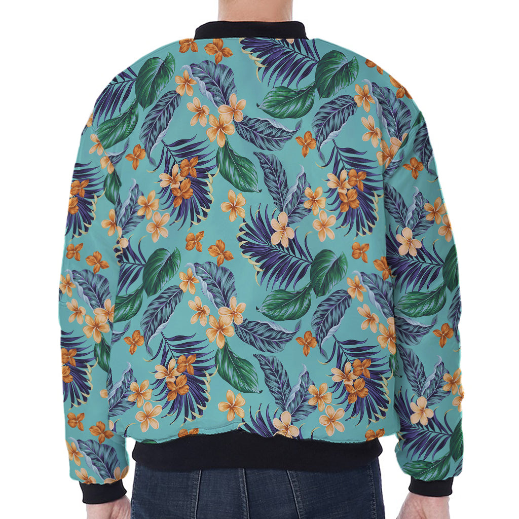 Vintage Hawaiian Aloha Pattern Print Zip Sleeve Bomber Jacket