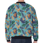 Vintage Hawaiian Aloha Pattern Print Zip Sleeve Bomber Jacket