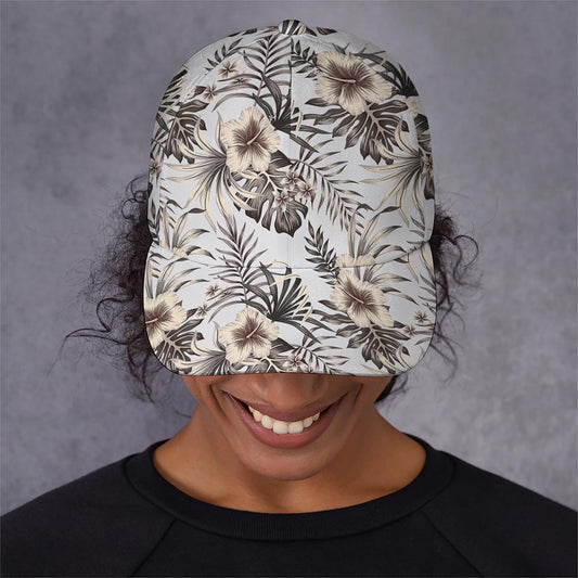 Vintage Hibiscus Plumeria Pattern Print Baseball Cap