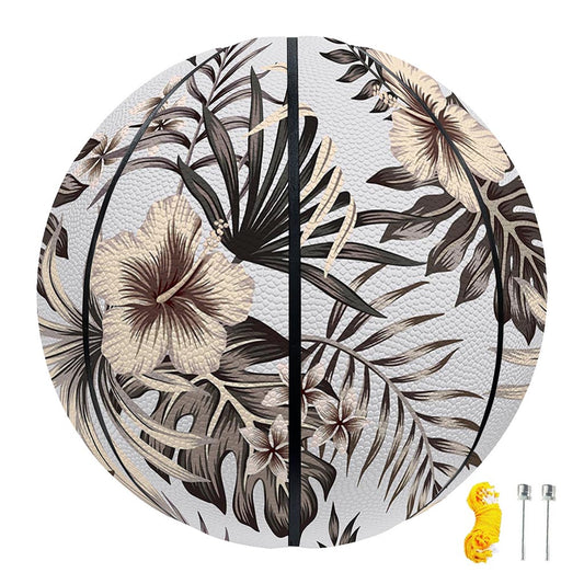Vintage Hibiscus Plumeria Pattern Print Basketball