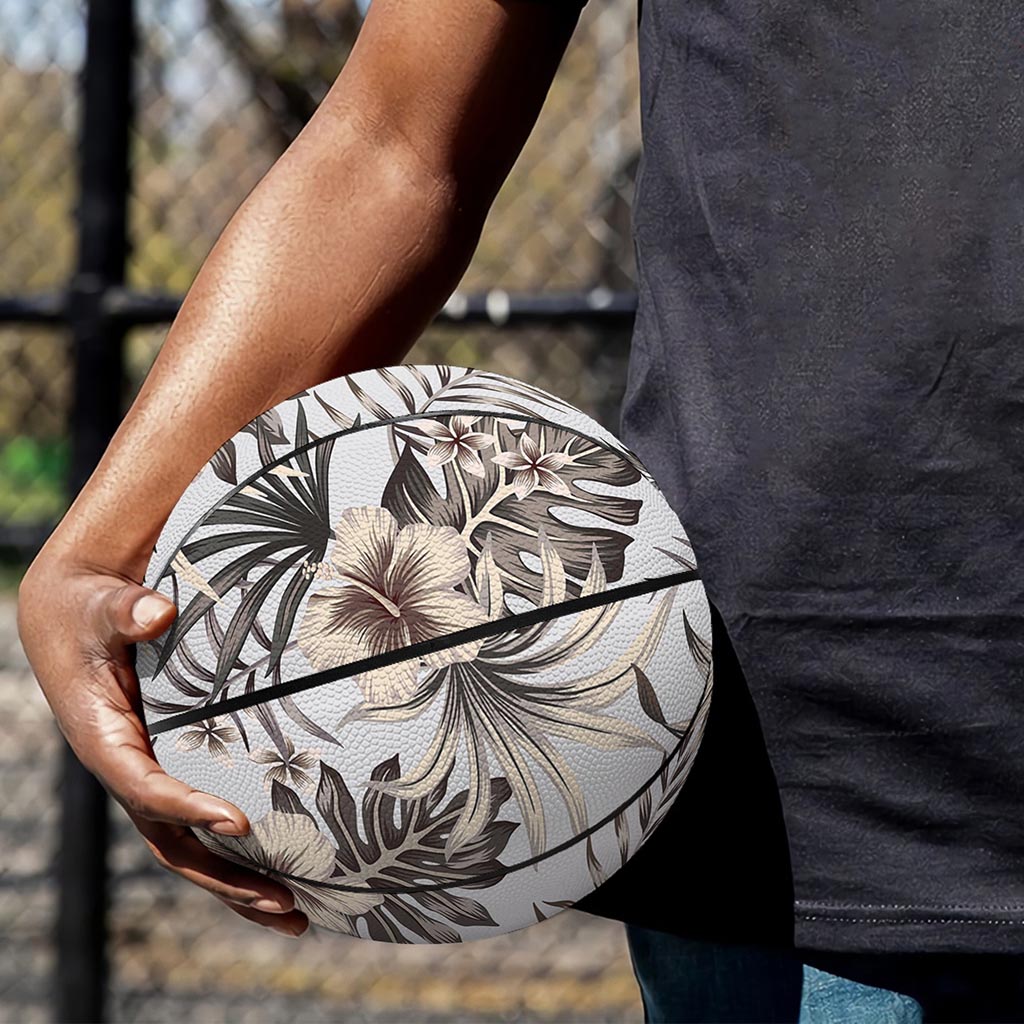 Vintage Hibiscus Plumeria Pattern Print Basketball