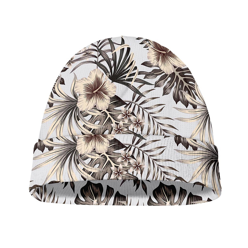 Vintage Hibiscus Plumeria Pattern Print Beanie