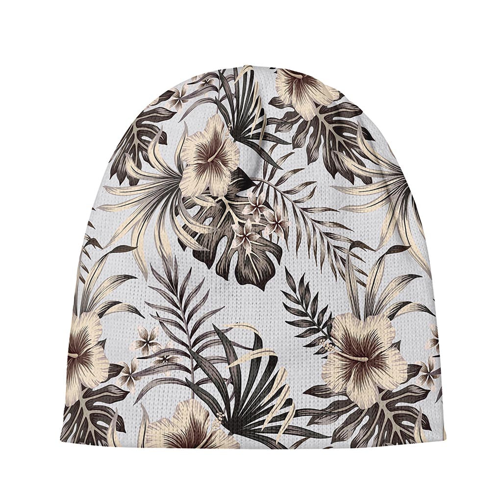 Vintage Hibiscus Plumeria Pattern Print Beanie
