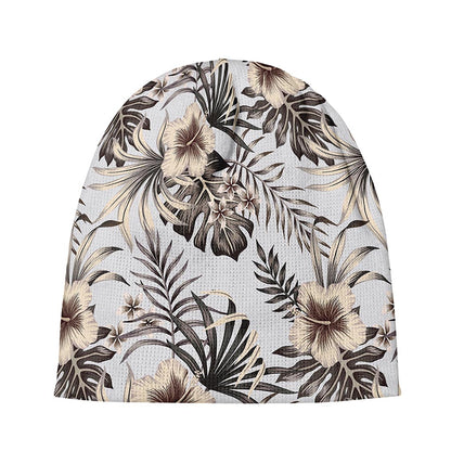 Vintage Hibiscus Plumeria Pattern Print Beanie