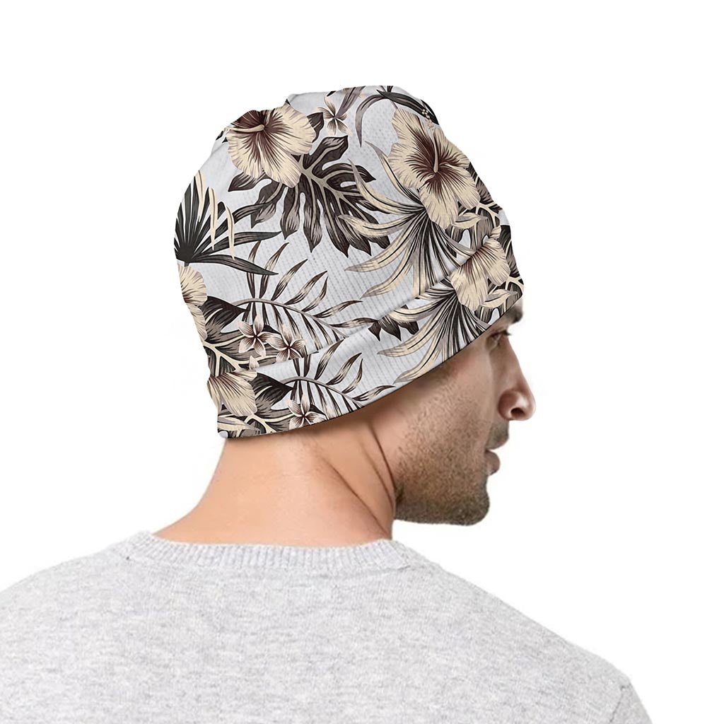 Vintage Hibiscus Plumeria Pattern Print Beanie