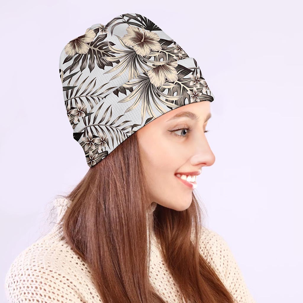 Vintage Hibiscus Plumeria Pattern Print Beanie