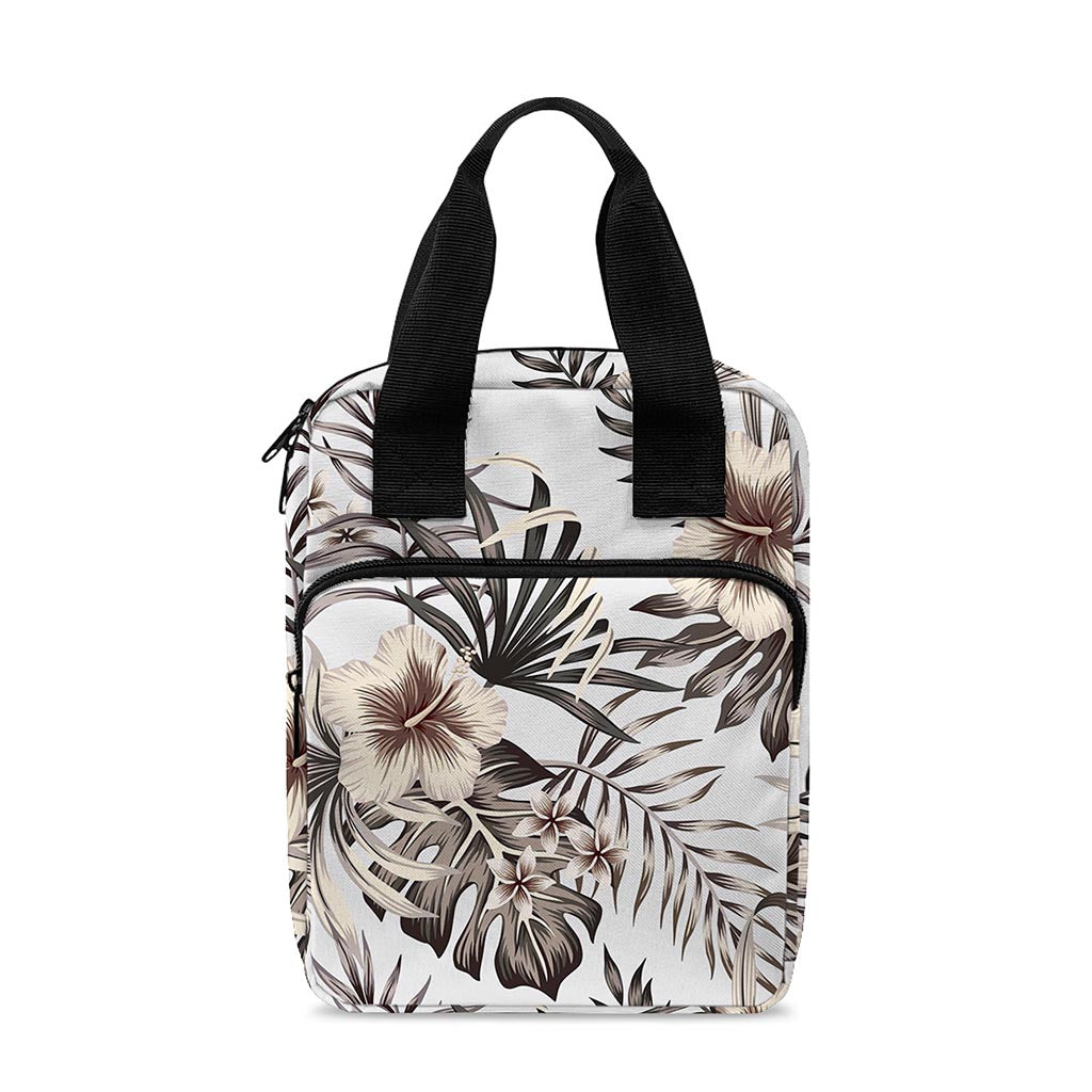 Vintage Hibiscus Plumeria Pattern Print Bible Tote Bag