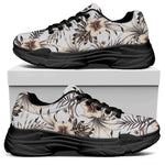 Vintage Hibiscus Plumeria Pattern Print Black Chunky Shoes