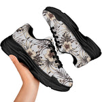 Vintage Hibiscus Plumeria Pattern Print Black Chunky Shoes