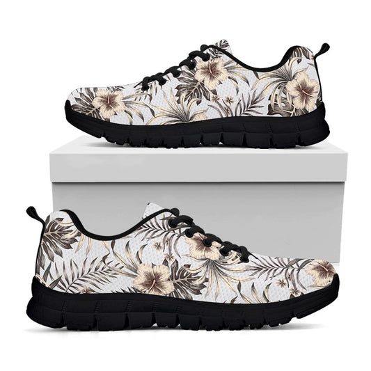 Vintage Hibiscus Plumeria Pattern Print Black Running Shoes