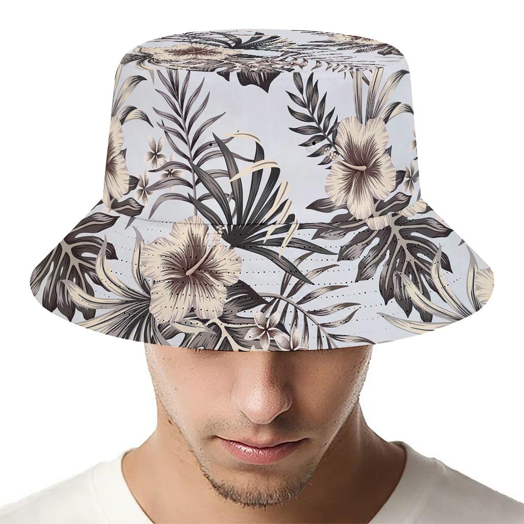 Vintage Hibiscus Plumeria Pattern Print Bucket Hat