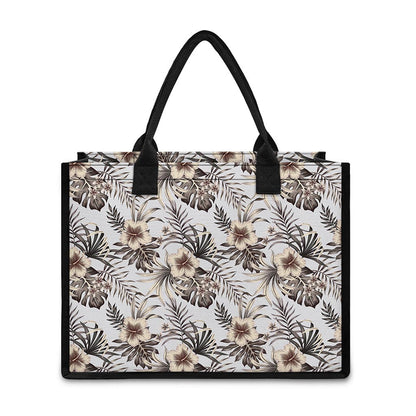 Vintage Hibiscus Plumeria Pattern Print Canvas Tote Bag