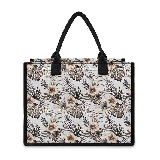 Vintage Hibiscus Plumeria Pattern Print Canvas Tote Bag