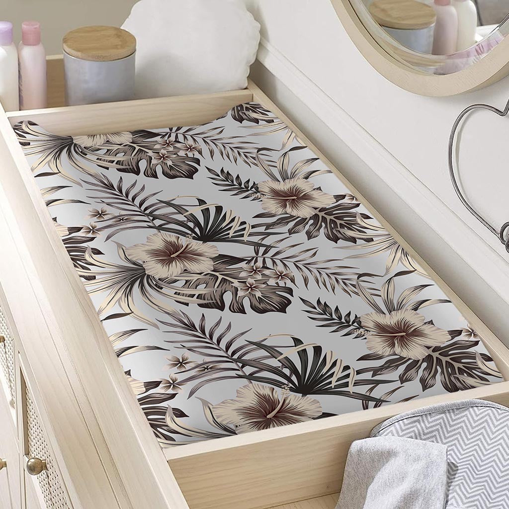 Vintage Hibiscus Plumeria Pattern Print Changing Pad Cover