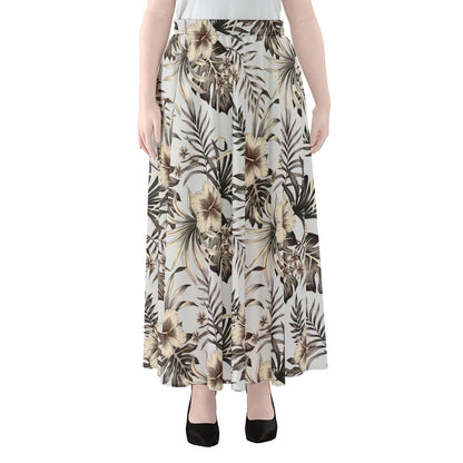 Vintage Hibiscus Plumeria Pattern Print Chiffon Maxi Skirt