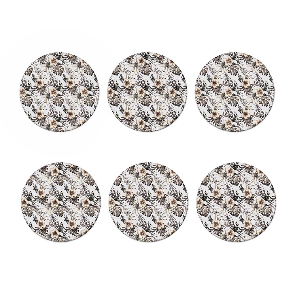Vintage Hibiscus Plumeria Pattern Print Coaster Set