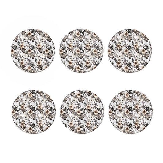 Vintage Hibiscus Plumeria Pattern Print Coaster Set