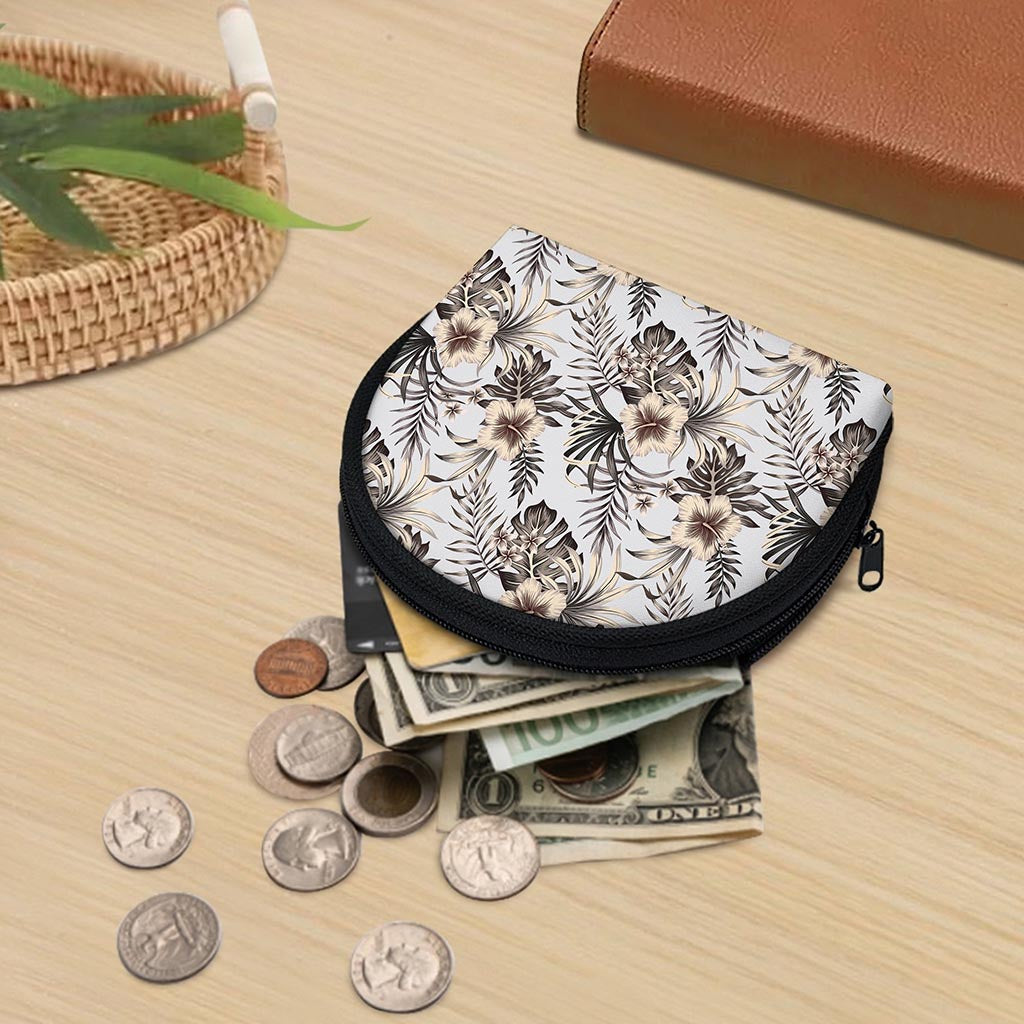 Vintage Hibiscus Plumeria Pattern Print Coin Purse