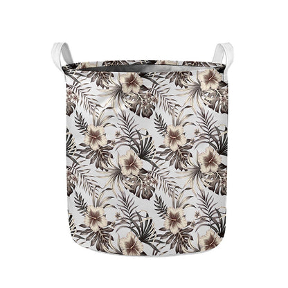 Vintage Hibiscus Plumeria Pattern Print Collapsible Laundry Basket