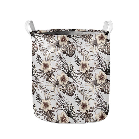 Vintage Hibiscus Plumeria Pattern Print Collapsible Laundry Basket