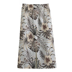 Vintage Hibiscus Plumeria Pattern Print Cotton Front Slit Maxi Skirt