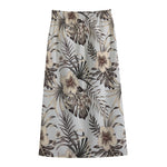 Vintage Hibiscus Plumeria Pattern Print Cotton Front Slit Maxi Skirt