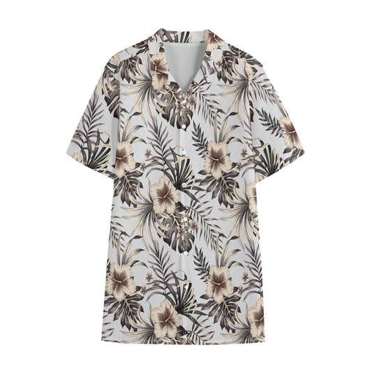 Vintage Hibiscus Plumeria Pattern Print Cotton Hawaiian Shirt