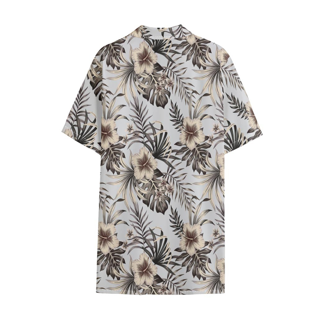 Vintage Hibiscus Plumeria Pattern Print Cotton Hawaiian Shirt