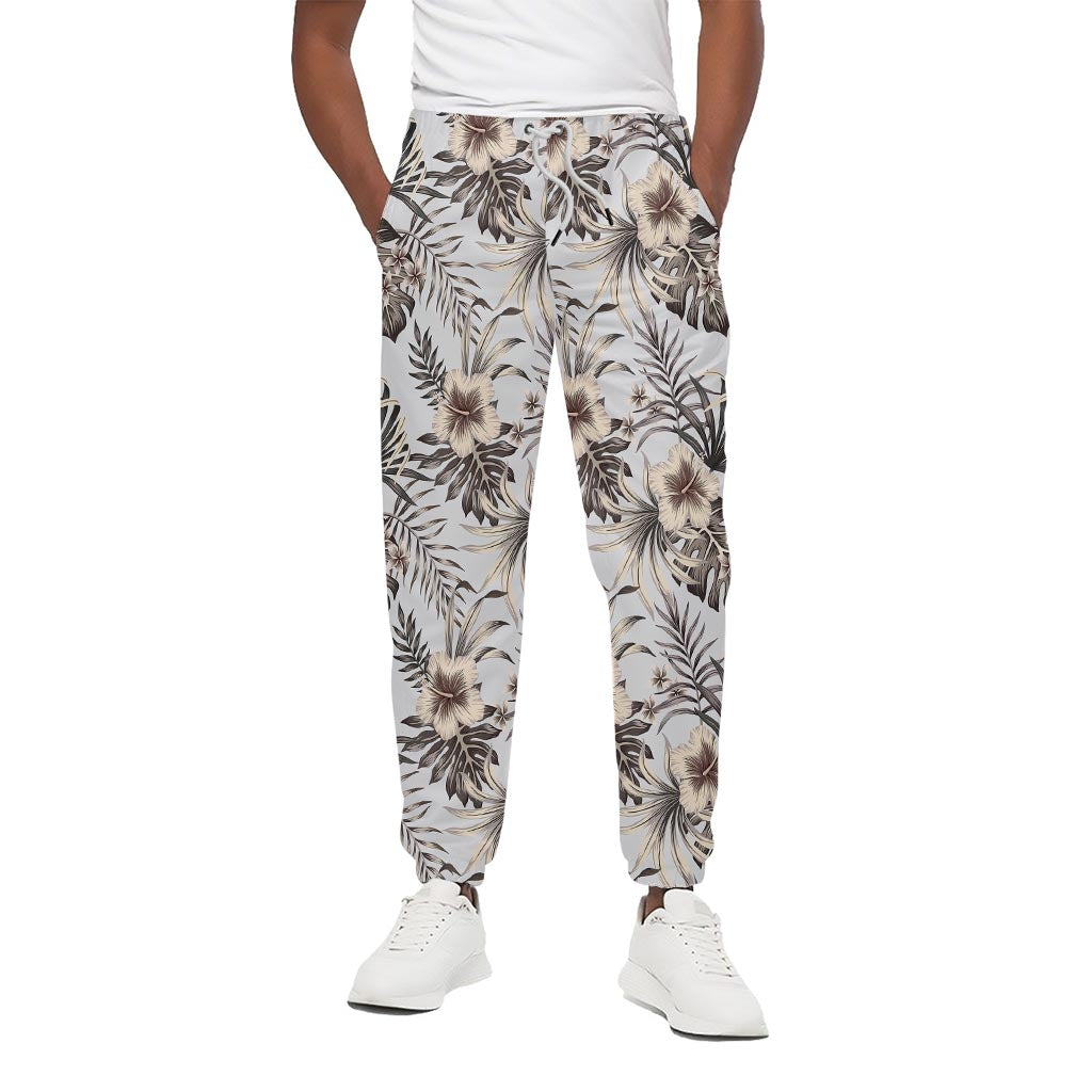 Vintage Hibiscus Plumeria Pattern Print Cotton Pants