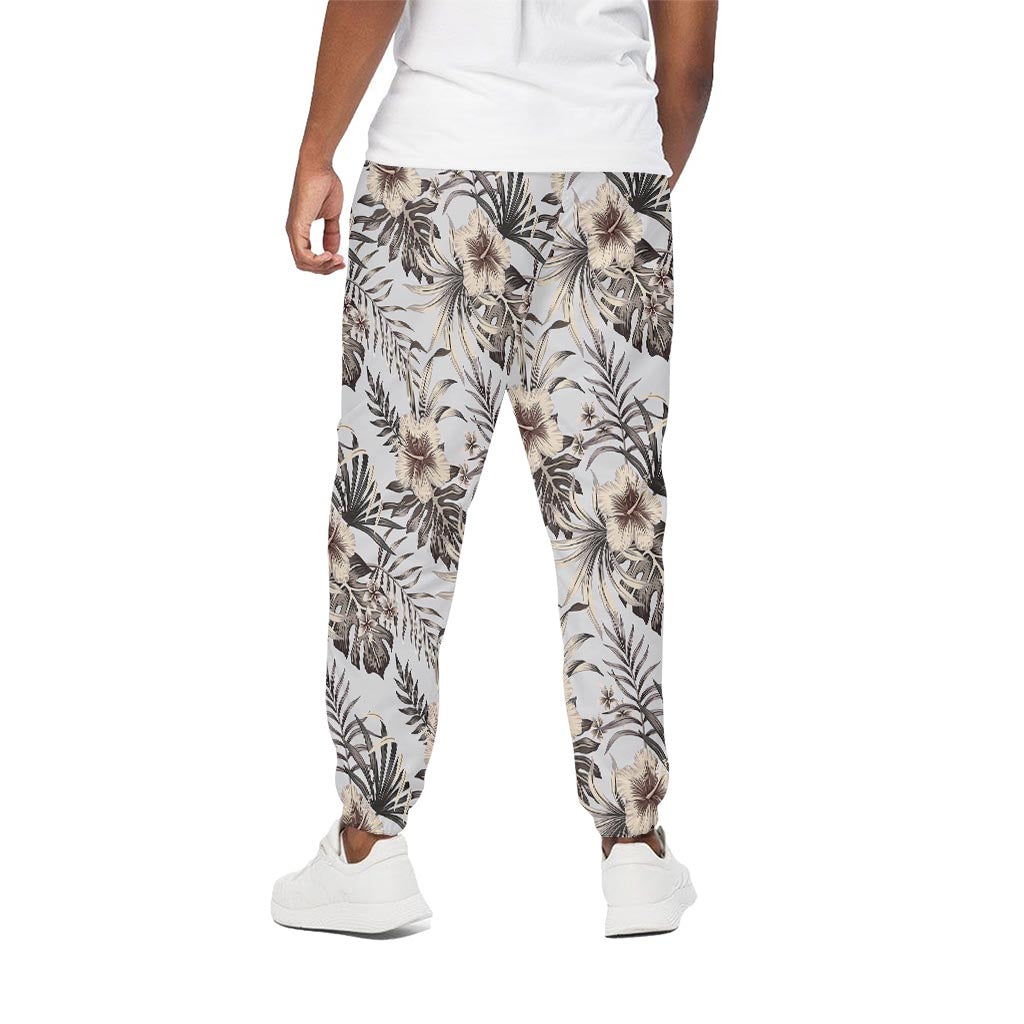 Vintage Hibiscus Plumeria Pattern Print Cotton Pants