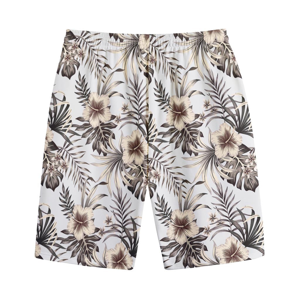 Vintage Hibiscus Plumeria Pattern Print Cotton Shorts