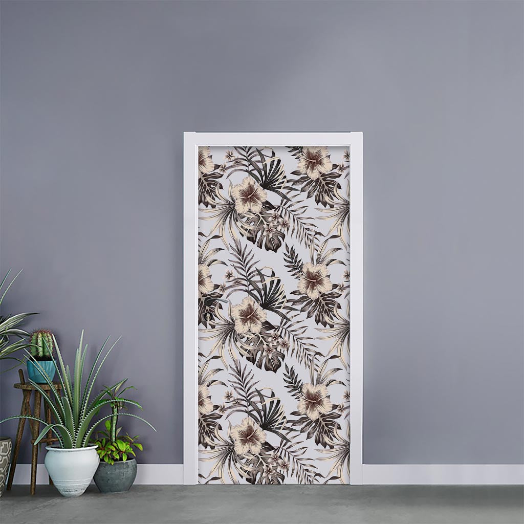 Vintage Hibiscus Plumeria Pattern Print Door Sticker