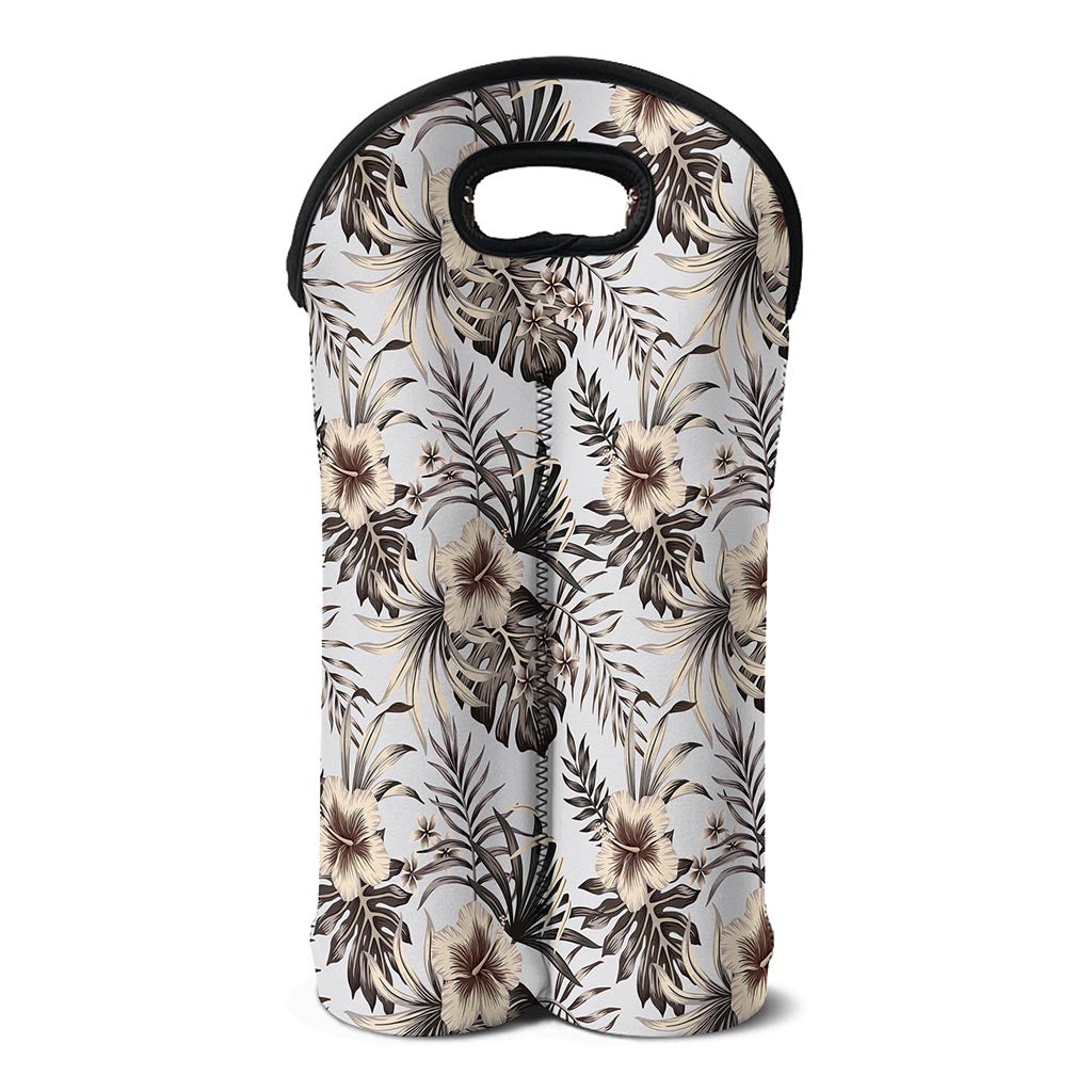 Vintage Hibiscus Plumeria Pattern Print Double Neoprene Wine Tote
