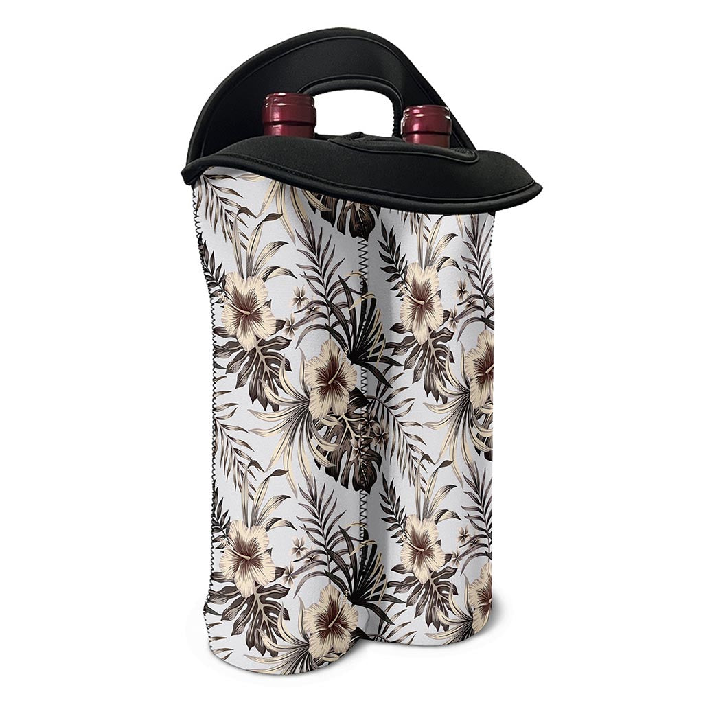 Vintage Hibiscus Plumeria Pattern Print Double Neoprene Wine Tote