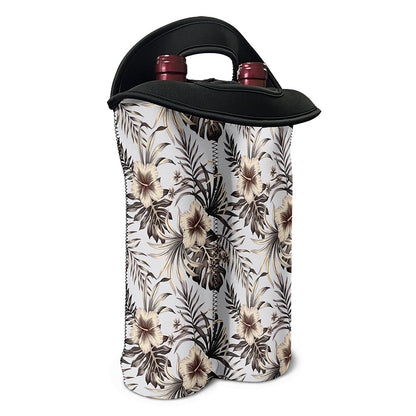 Vintage Hibiscus Plumeria Pattern Print Double Neoprene Wine Tote