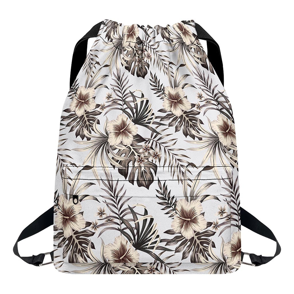 Vintage Hibiscus Plumeria Pattern Print Drawstring Backpack
