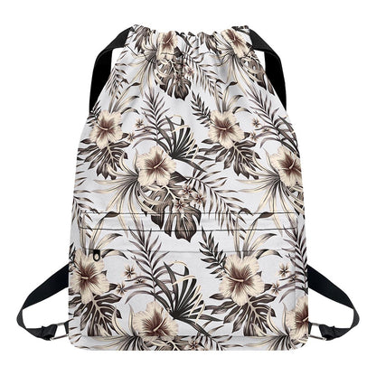 Vintage Hibiscus Plumeria Pattern Print Drawstring Backpack