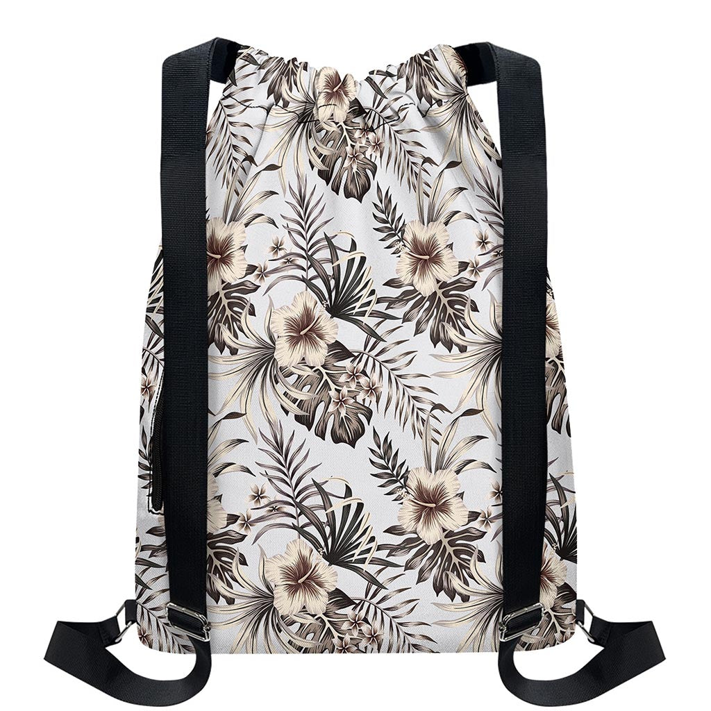 Vintage Hibiscus Plumeria Pattern Print Drawstring Backpack