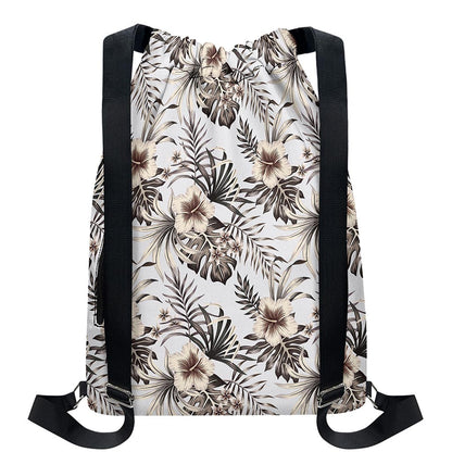 Vintage Hibiscus Plumeria Pattern Print Drawstring Backpack