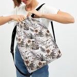 Vintage Hibiscus Plumeria Pattern Print Drawstring Backpack