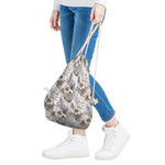Vintage Hibiscus Plumeria Pattern Print Drawstring Bag