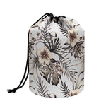 Vintage Hibiscus Plumeria Pattern Print Drawstring Makeup Bag