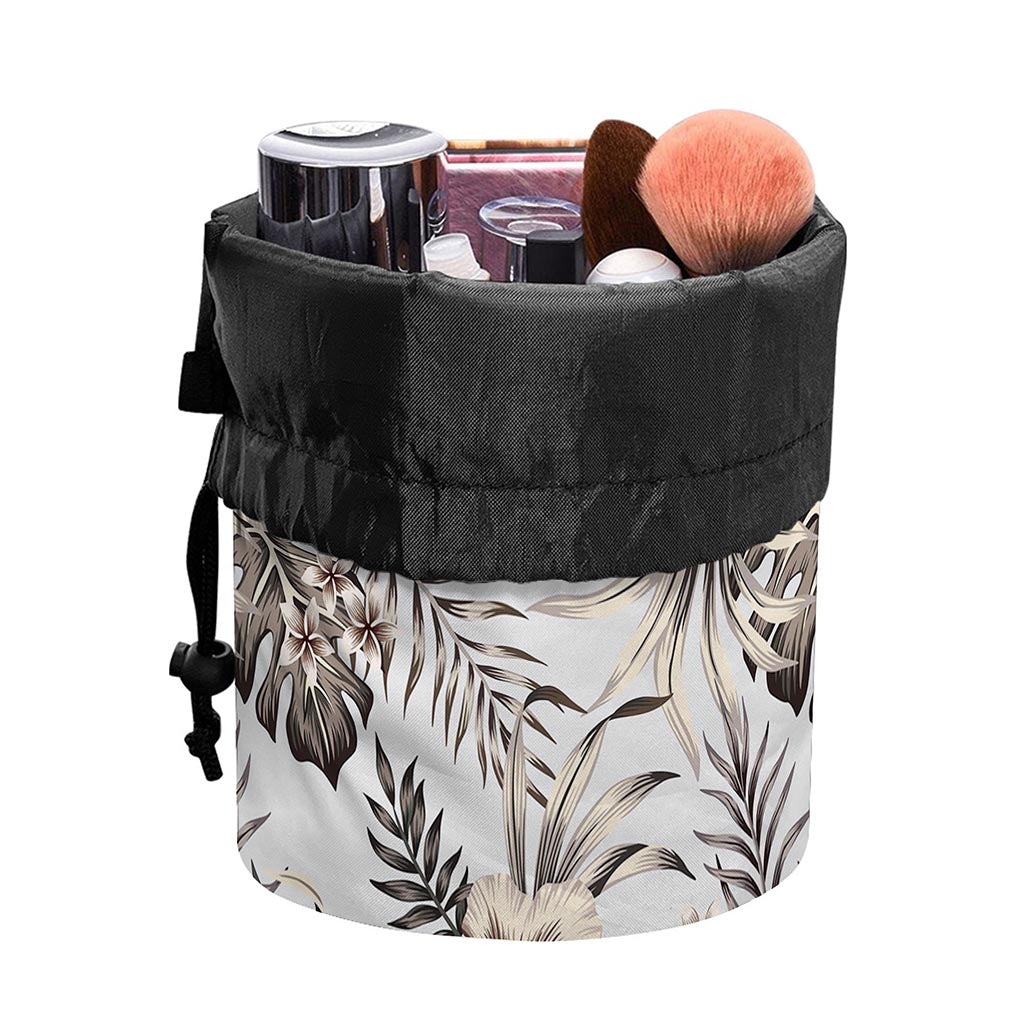 Vintage Hibiscus Plumeria Pattern Print Drawstring Makeup Bag