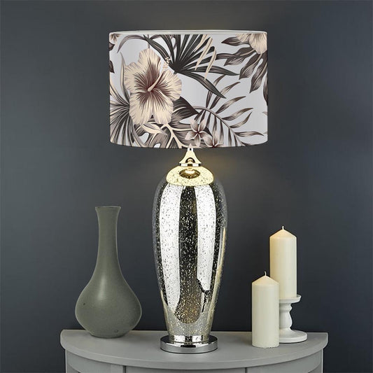 Vintage Hibiscus Plumeria Pattern Print Drum Lamp Shade
